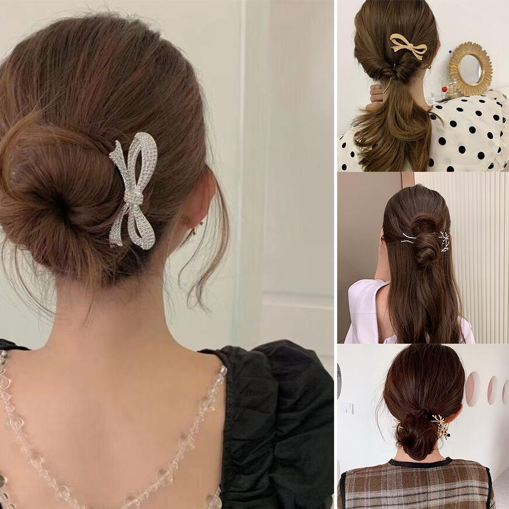 Trâm Cài Tóc Chữ U Đính Đá Hình Nơ Bằng Kim Loại Thời Trang Dành Cho Nữ S9B4