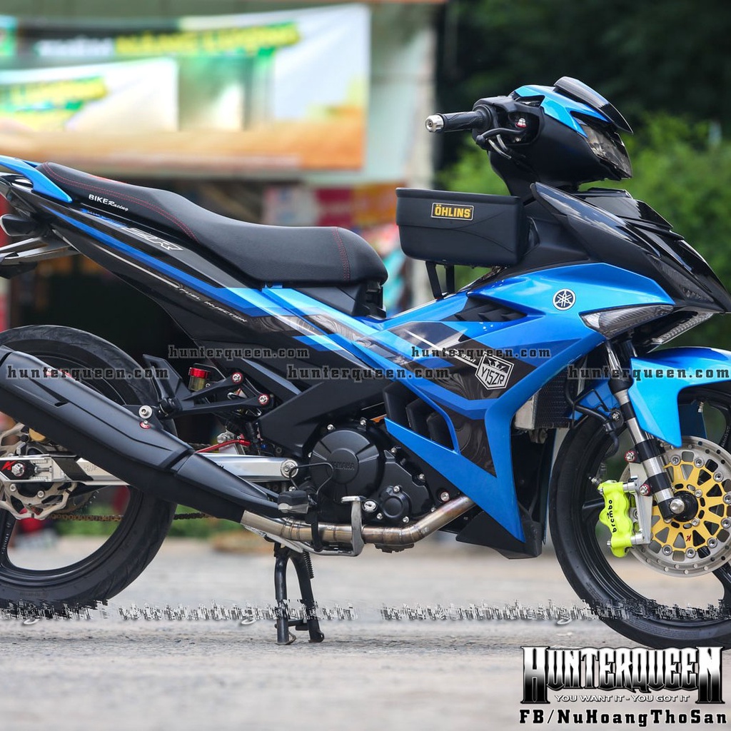Tem rời in UV cao cấp, Dán xe Exciter 150 đời 2016 - 2019 màu đen xanh. Mẫu decal Y15ZR hoa văn chìm ẩn