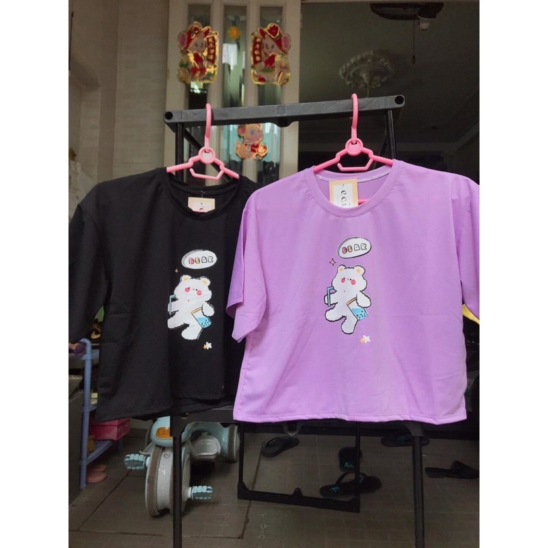 Áo croptop nữ tay ngắn in hình chú gấu Bear