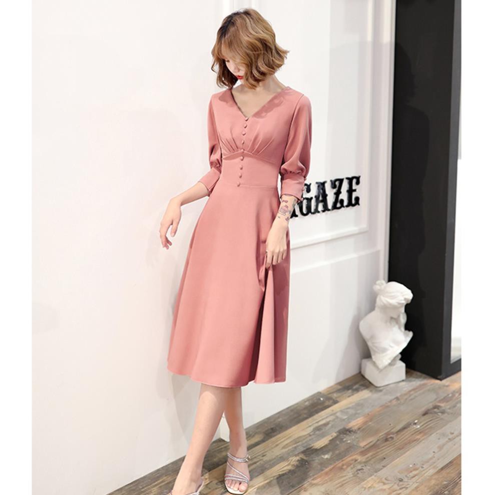 VÁY CÔNG SỞ | ĐẦM HỒNG TAY DÀI NÚT BỌC SIÊU ĐÁNG YÊU | BigBuy360 - bigbuy360.vn