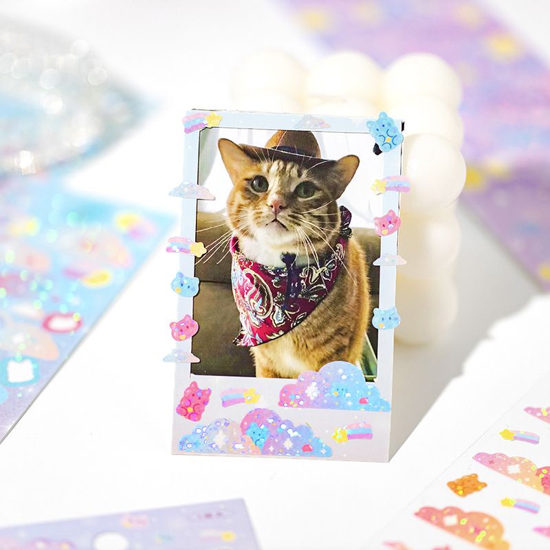 Tấm sticker hình dán đám mây &amp; gấu trang trí sổ, toploader