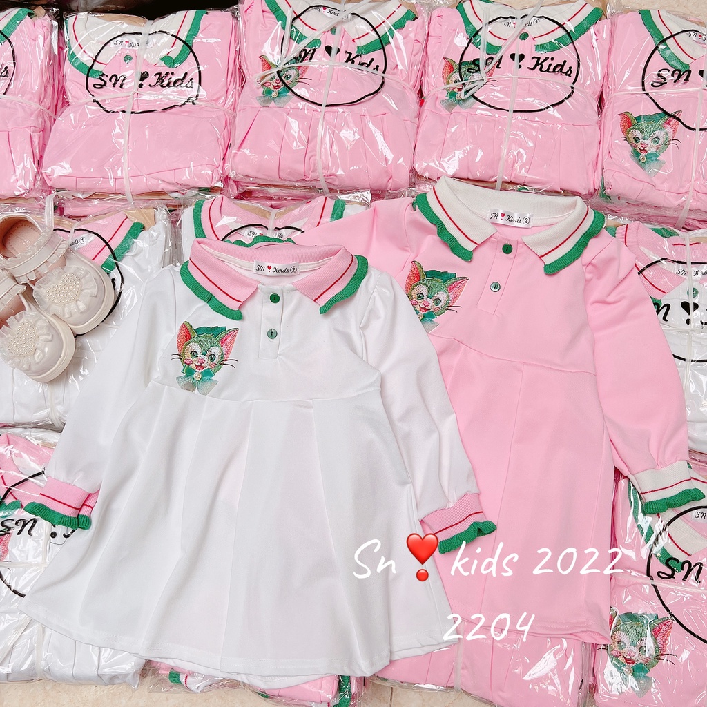 Váy Polo đuôi cá dáng xòe dài tay size đại cho bé gái từ 8-28kg