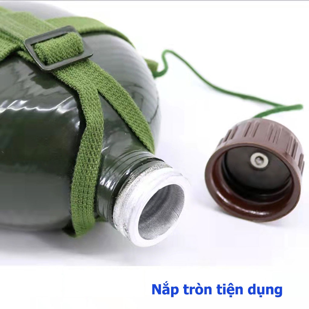 Bình Tông Nhôm Xanh Truyền Thống Đựng Nước Dung Tích 1,2L Tiện Dụng , Chất Liệu Vỏ Nhôm An Toàn Dây Đeo