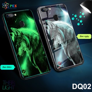 Ốp lưng Oppo A7 in 3D hình sói da quang mặt kính cường lực