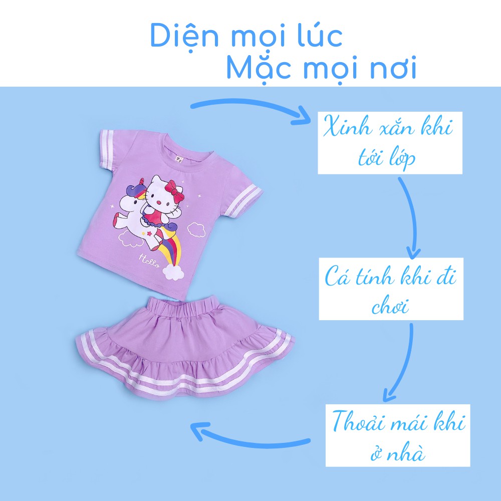 Bộ cộc tay bé gái cotton mềm mại thấm hút mồ hôi co giãn nhẹ, đồ bộ bé gái hello kitty đáng yêu Luhana