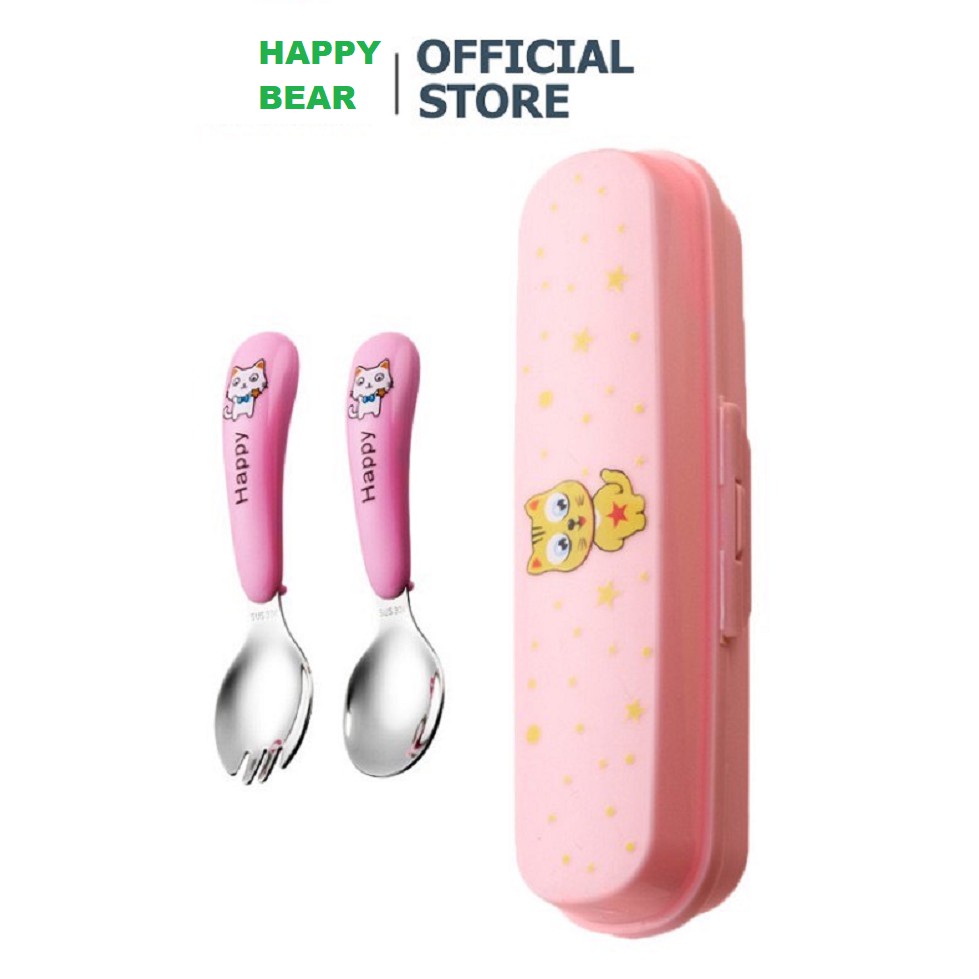 Bộ Thìa Dĩa Tập Ăn Cho Bé HAPPY BEAR - Bộ Đũa Tập Ăn Cho Bé Happy Cat