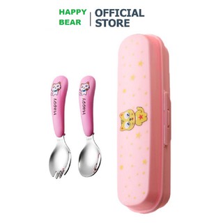 Bộ Thìa Dĩa Tập Ăn Cho Bé HAPPY BEAR - Bộ Đũa Tập Ăn Cho Bé Happy Cat