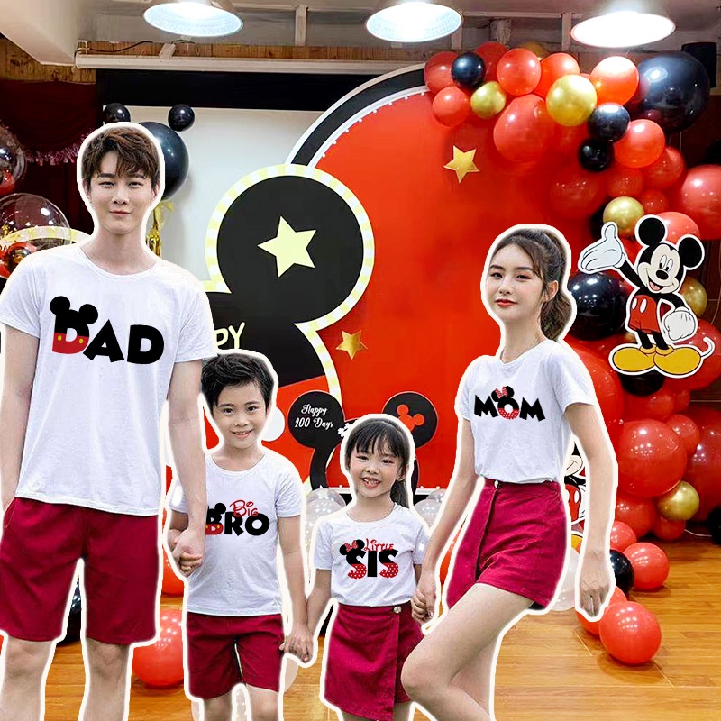 Áo Thun In Hình Chuột Mickey Minnie Bro Sis Thời Trang Thường Ngày Cho Bố Mẹ Và Bé