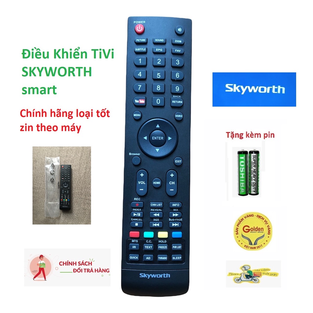 Điều khiển tivi Skyworth chính hãng zin theo máy chất lượng cao - Cam kết chính hãng sản phẩm chất lượng cao - Tặng pin