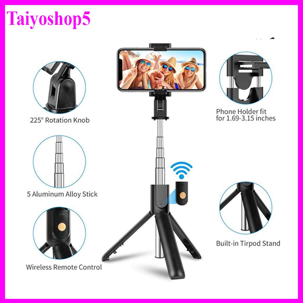 Gậy Q07 Chụp Ảnh Selfie Dành Cho Điện Thoại Kết Nối Bluetooth Không Dây, Có thể Xoay Ngang dọc Đt, Kim Loại sang trọng