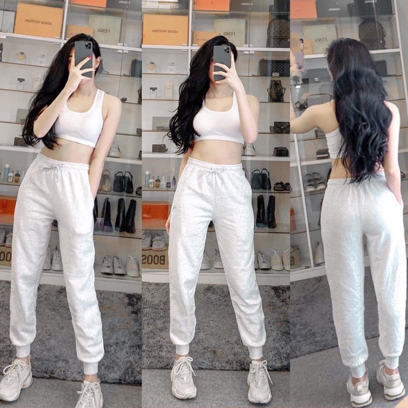 Quần jogger thêu nai ống bo