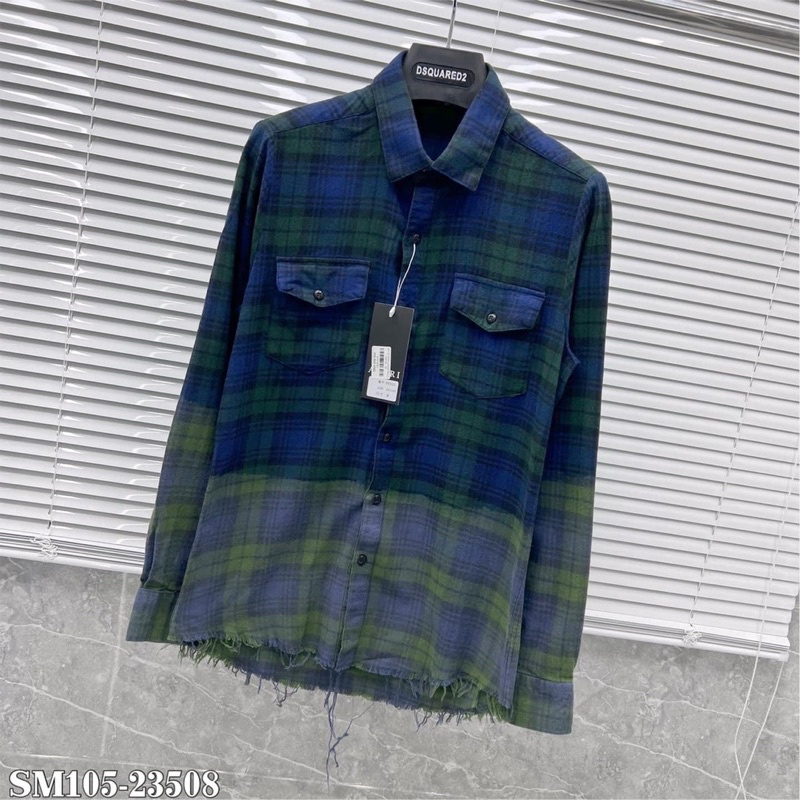 Sơ mi nam kẻ sọc màu pha loang gấu rách cực đỉnh