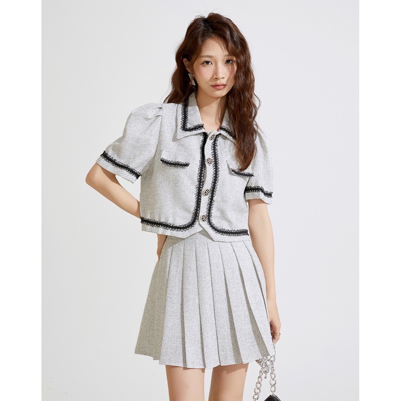 Sét Dạ Tiểu Thư Chân Váy Xếp Li JARI-CLOTHES Bigsize Ngắn