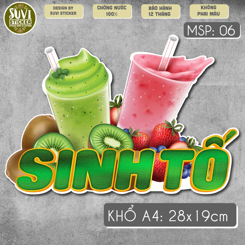 Decal khổ lớn trang trí tường, dán kính, trang trí quán cà phê khổ A4 chống nước, decal cam ép, nước ép, soda. MSP: KL17