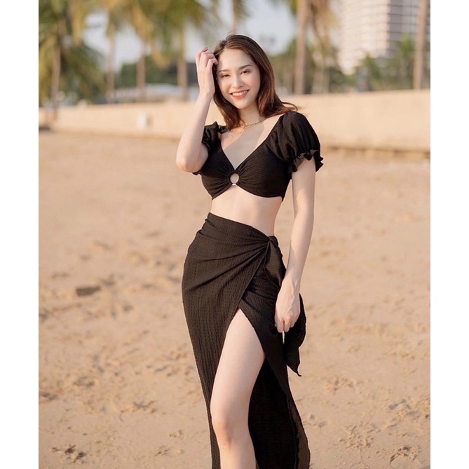 Set bikini 3 món đen trắng