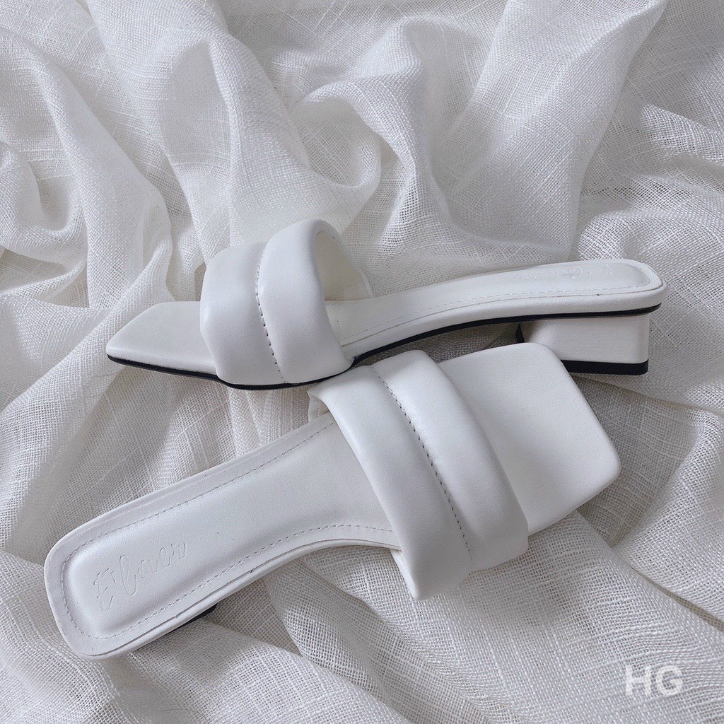 Guốc nữ quai ngang trơn phồng gót cao 3 cm siêu xinh