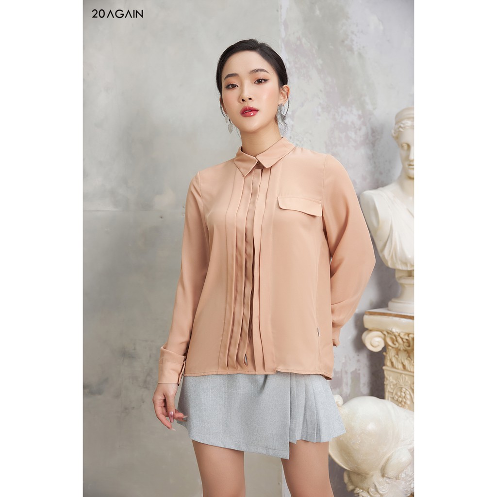 Áo sơ mi nữ công sở 20AGAIN, thiết kế cổ đức 2 túi ASA1571