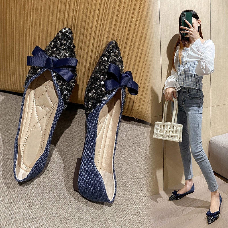 Giày Búp Bê Đính Đá Thiết Kế Thoáng Khí Thời Trang Hàn Quốc Cho Nữ