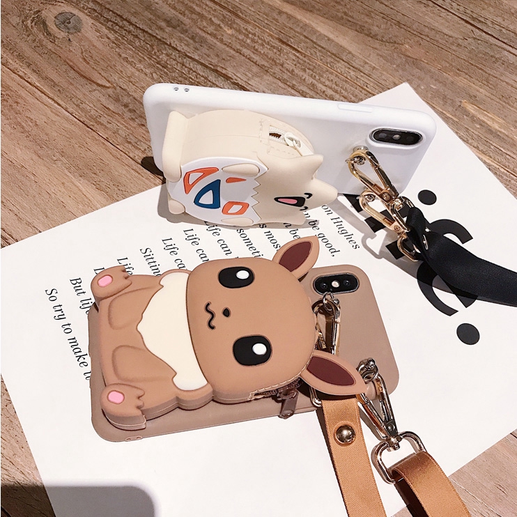 Ốp điện thoại gắn ví hình pokemon + dây cho OPPO Reno/Reno Z/Realme 3/3 Pro/2 Pro/C2/C1/U1/1/F11/F11 Pro