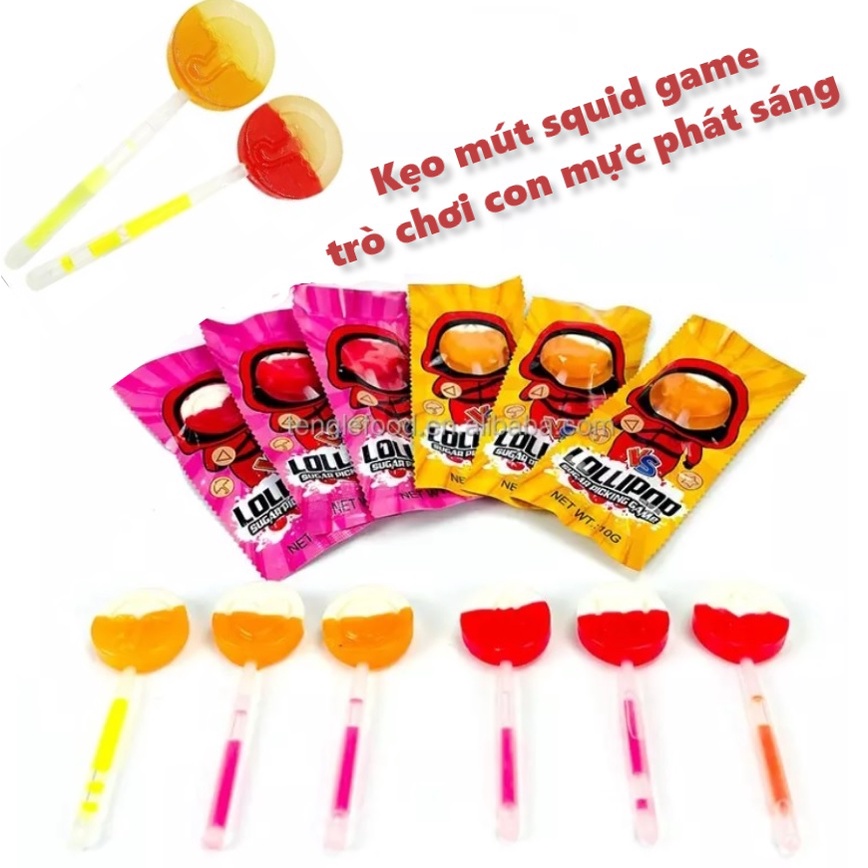 Kẹo mút trò chơi con mực squid game phát sáng kẹo halloween