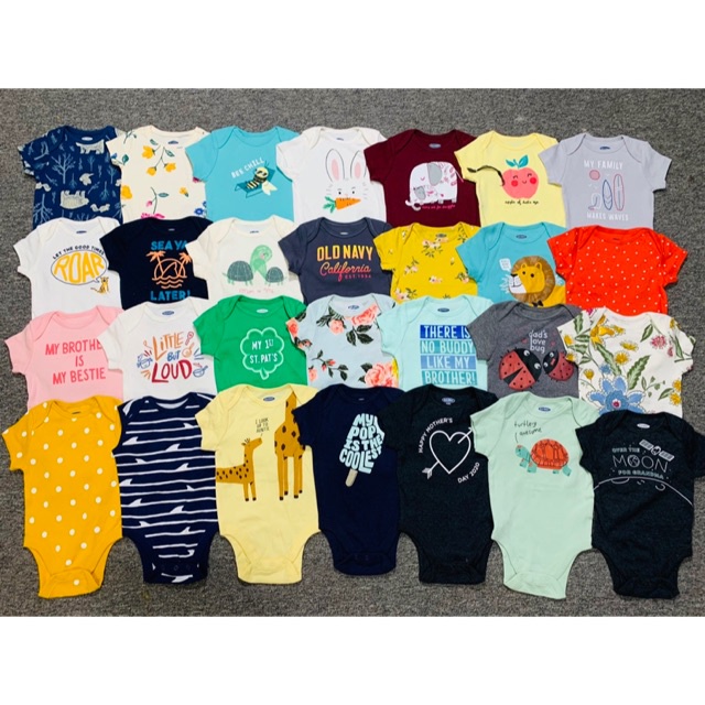 [Chọn mẫu] Set 3 Bodysuit/ body chip tay ngắn Oldnavy thun cotton 100% cho bé trai, bé gái size 0-24M