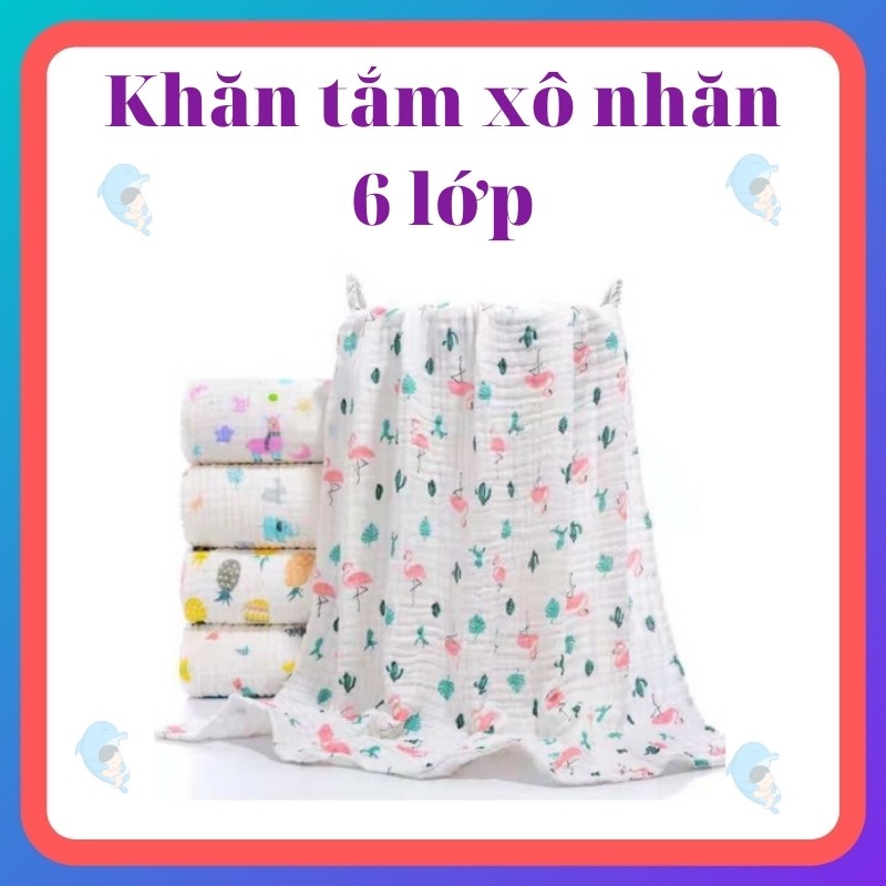 Khăn Tắm Xô Nhăn Sợi Tre 6 Lớp Cho Bé, Mềm Mại, Siêu Thấm, Kích Thước 110*110cm