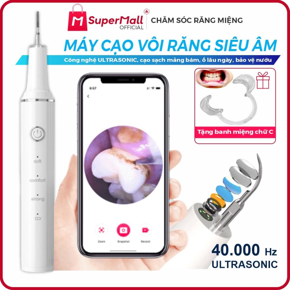 Máy lấy cao răng siêu âm cầm tay tích hợp CAMERA, 40.000 Hz, sạc Type-C, cạo vôi răng mạnh mẽ, hiệu quả tại nhà