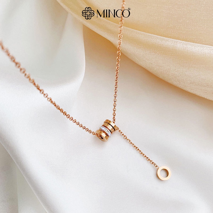 Dây chuyền nữ Minco Accessories thiết kế vintage màu vàng 18k đính đá hình trụ chữ la mã phụ kiện trang sức DT45