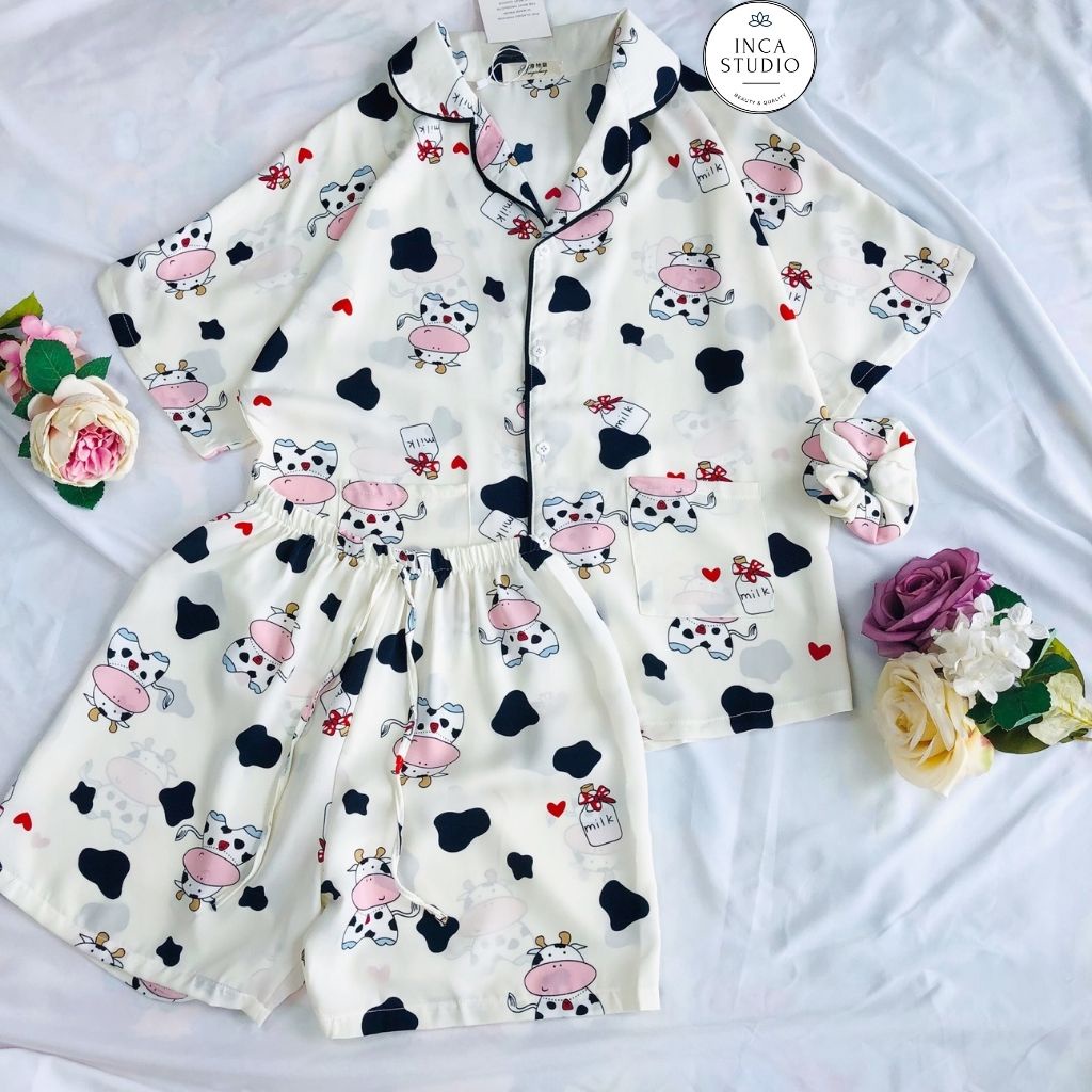 (Xả kho Loại 1) Đồ ngủ Pyjama lụa mango họa tiết form cánh dơi IC02- Free size dưới 65kg, Lụa mango thoáng mát- INCA 02