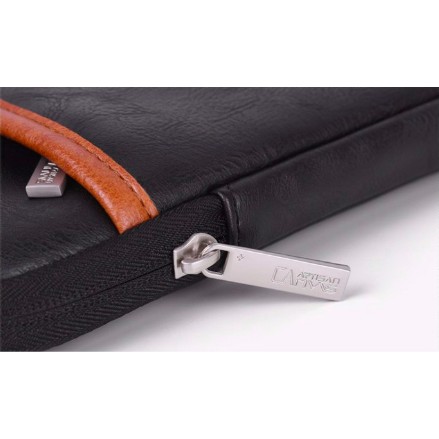 Túi chống sốc laptop cao cấp- bằng da- 2 ngăn- dành cho laptop 12/13/13.3/14/15/15.6 inch chống sốc-Đen sọc cam