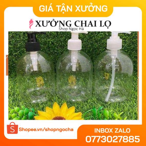 Chai Chiết Mĩ Phẩm ❤ GIÁ RẺ NHẤT ❤ Chai nhựa pet vòi nhấn sữa tắm 500ml Trong béo lùn chiết mỹ phẩm , phụ kiện du lịch