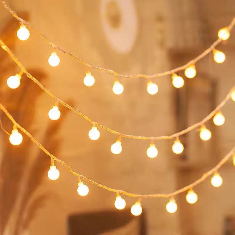 Đèn trang trí phòng ngủ CHERRY BALL hình tròn - Decor trang trí - Dây đèn Led - 2 chế độ nhấp nháy màu vàng ấm xinh xắn