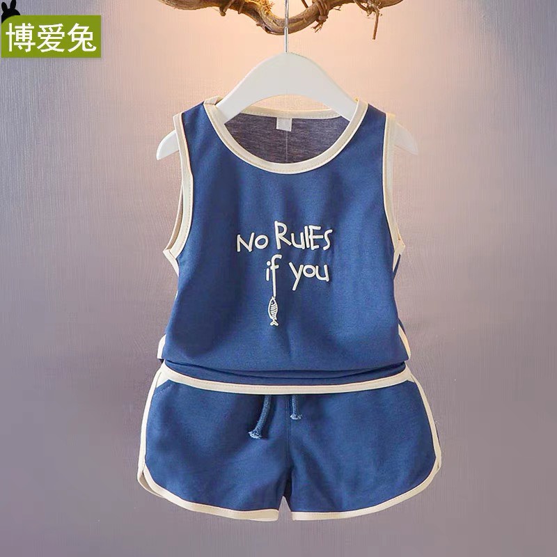 Đồ bộ cho bé trai in chữ No Rules, Bộ ba lỗ cho bé từ 6-28kg