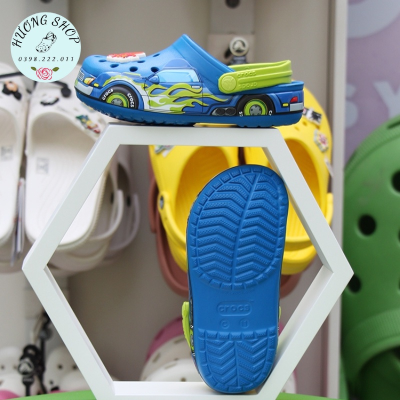 [Tặng 10 jibit 2D, Full Box] - Dép sục in hình 3D ô tô xanh siêu sắc nét, ngộ nghĩnh cho bé trai