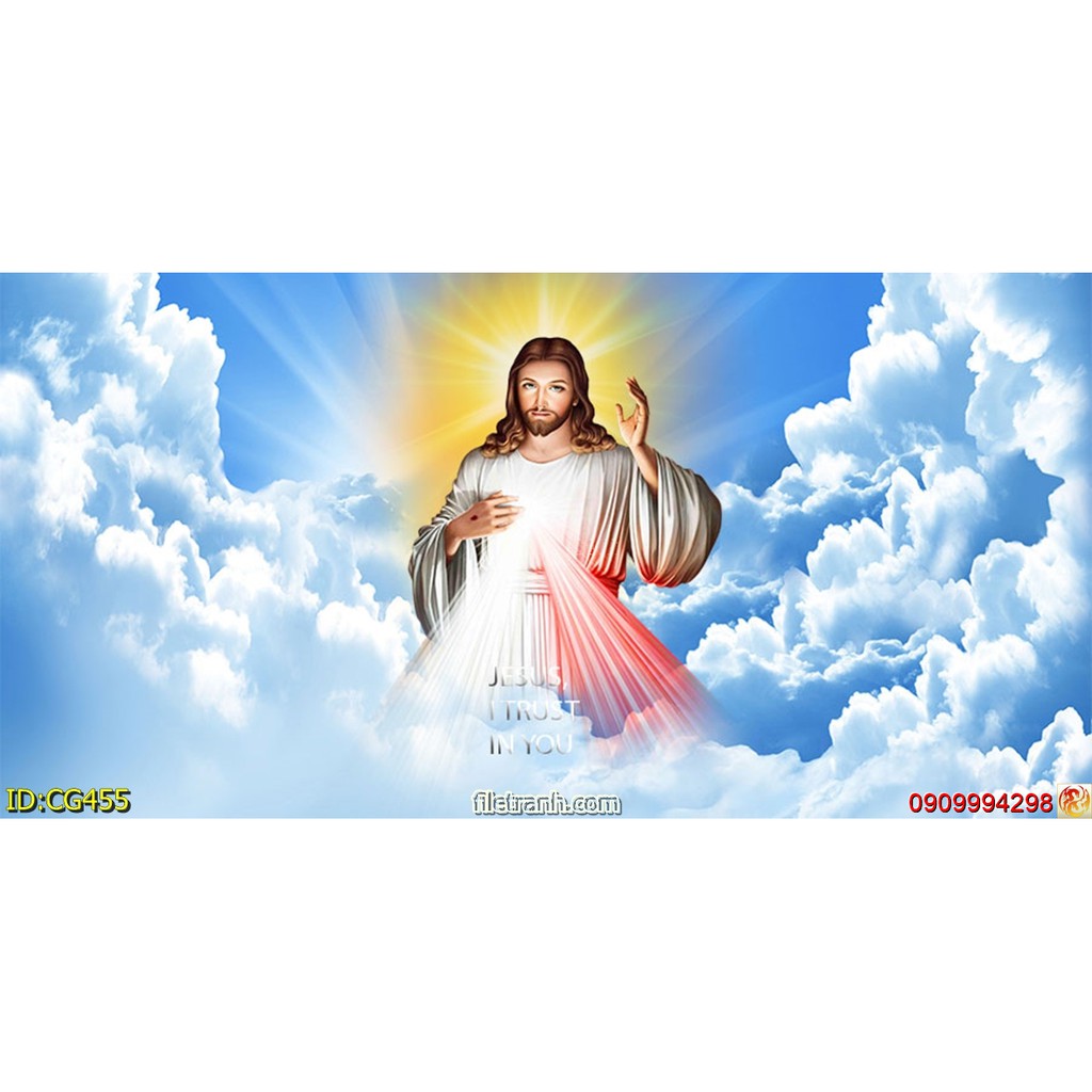 Tranh dán tường 3d hình Chúa Jesus, Hình Đức Mẹ Maria