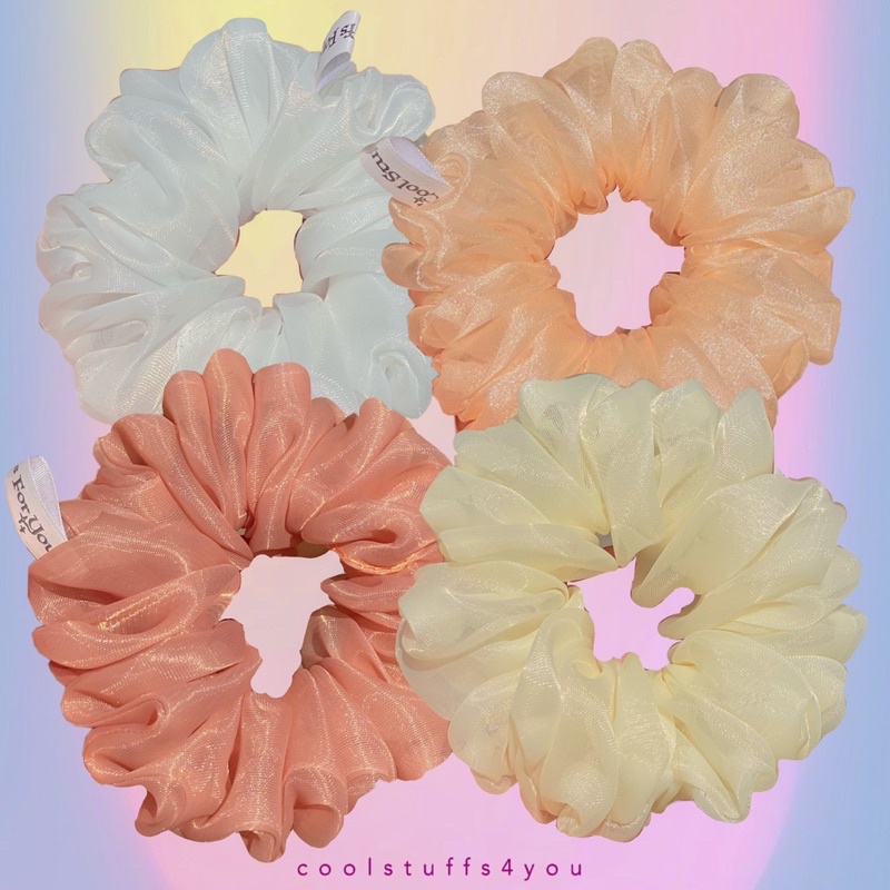 Buộc Tóc Scrunchies Voan Phồng Vải Đẹp Size Thường Nhiều Màu