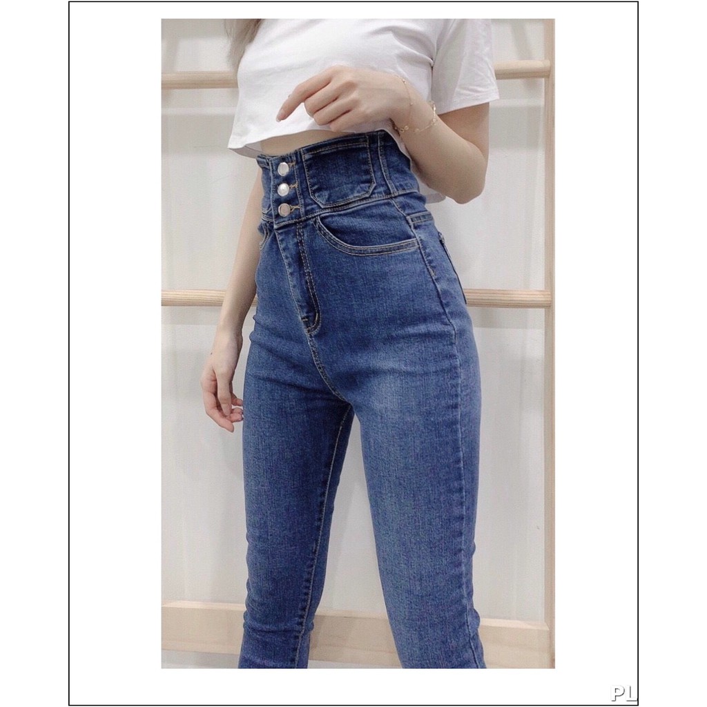 Quần jean nữ lưng siêu cao phối 3 CÚC TRƯỚC CÓ SIZE ĐẠI siêu hot trend m22-185 / 1 | BigBuy360 - bigbuy360.vn