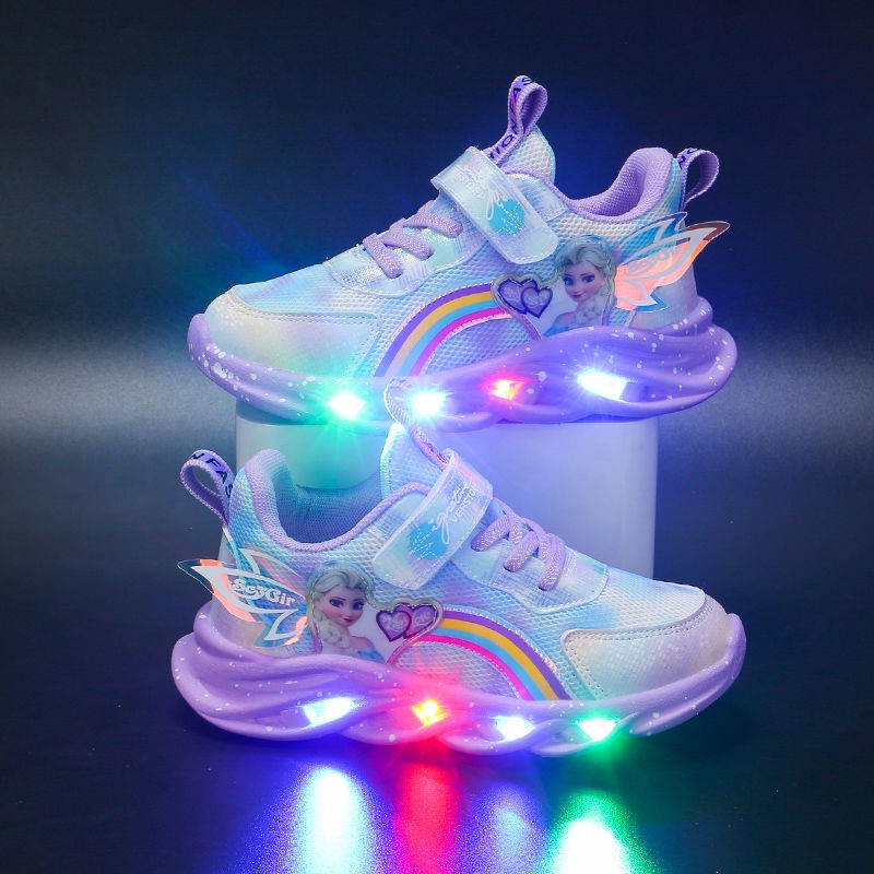 Giày Thể Thao Có Đèn LED Họa Tiết Công Chúa Frozen Thời Trang Cho Bé Gái Chống Trơn Trượt Đi Học - GE001