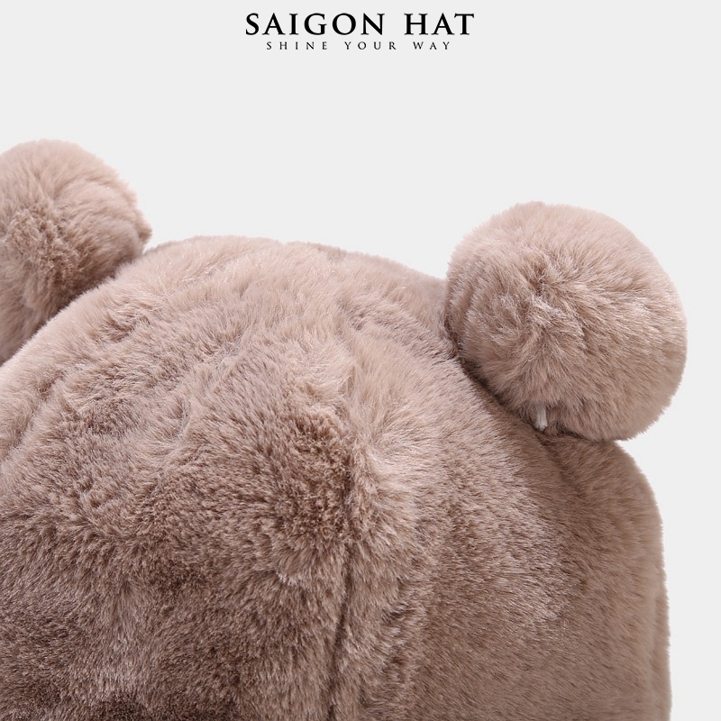Nón bucket nữ lông mịn mũ tai bèo tai gấu dễ thương chuẩn form đẹp thời trang thu đông phong cách Hàn Quốc