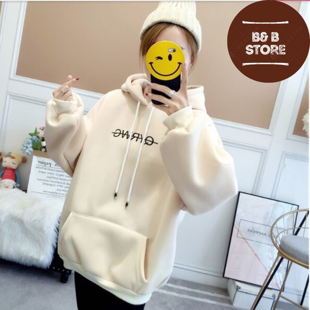 ÁO SWEATER NỈ UNISEX NỮ MÀU KEM IN KÝ TỰ SIÊU DỄ THƯƠNG