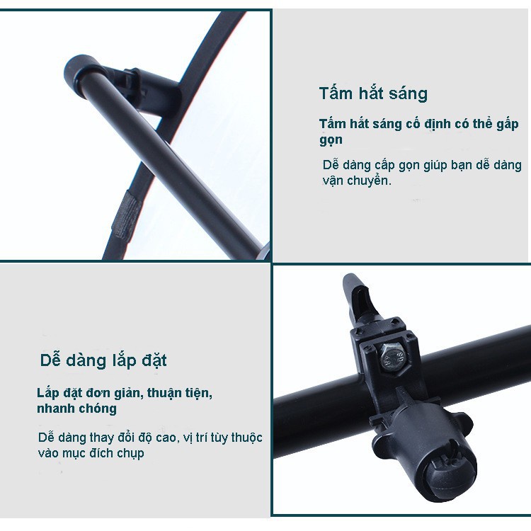 Combo bộ hắt sáng cho studio gồm chân cao 2m, tay treo 175cm tấm hắt sáng 80cm
