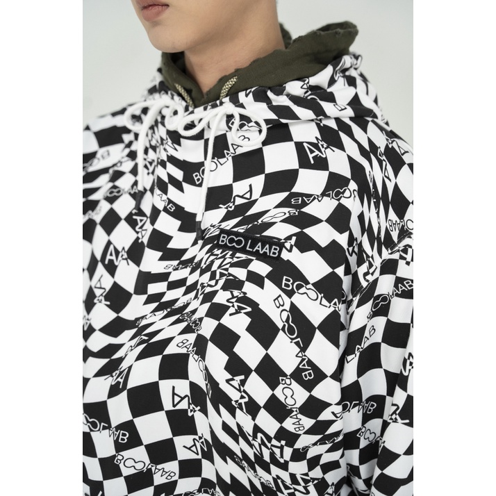 Áo Hoodie Nỉ Mũ Unisex BOO Dáng Oversized Họa Tiết Checkerboard Hottrend BOOlaab