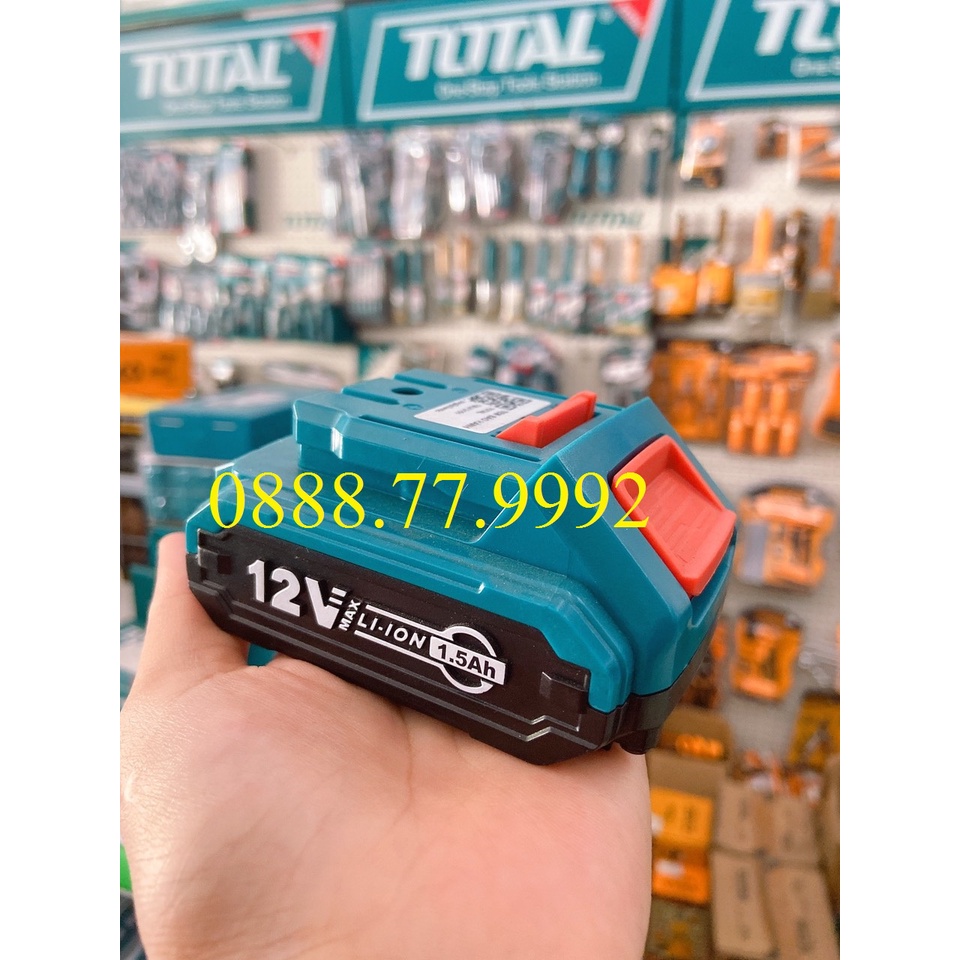 Pin Lithium 12V TOTAL TBLI12151 dung lượng pin 1.5Ah, pin có đèn LED hiển thị, dùng cho sản phẩm pin 12V TOTAL-INGCO