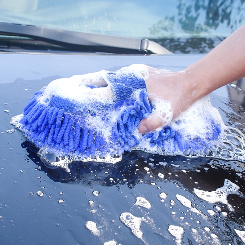 Găng tay rửa xe hơi hai mặt bằng sợi nhỏ có thể giặt sạch phụ kiện chăm sóc cho xe hơi
