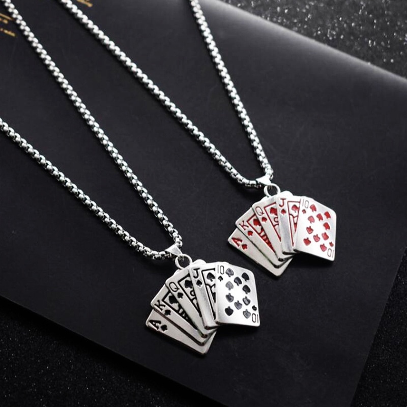 Mặt Dây Chuyền Hình Lá Bài Poker Bằng Thép Titan Phong Cách hip hop Châu Âu Cho Nam Và Nữ ne