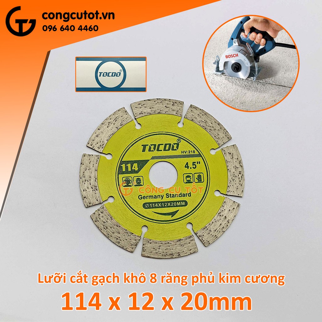 Lưỡi cắt gạch 114x12x20mm phủ kim cương tiêu chuẩn Đức TOCDO vàng