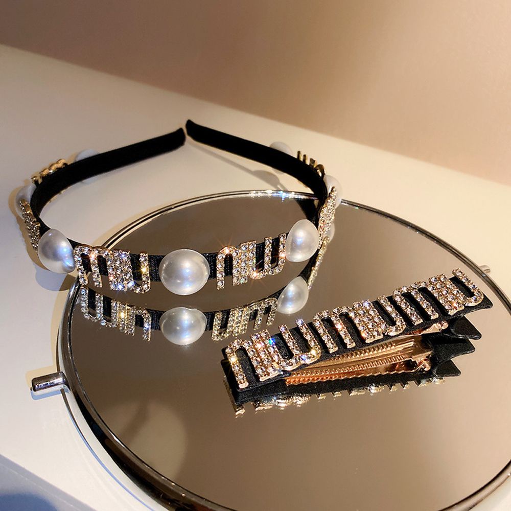 Kẹp tóc mỏ vịt/ Cài tóc không trượt đính ngọc trai và chữ phong cách Hàn Quốc