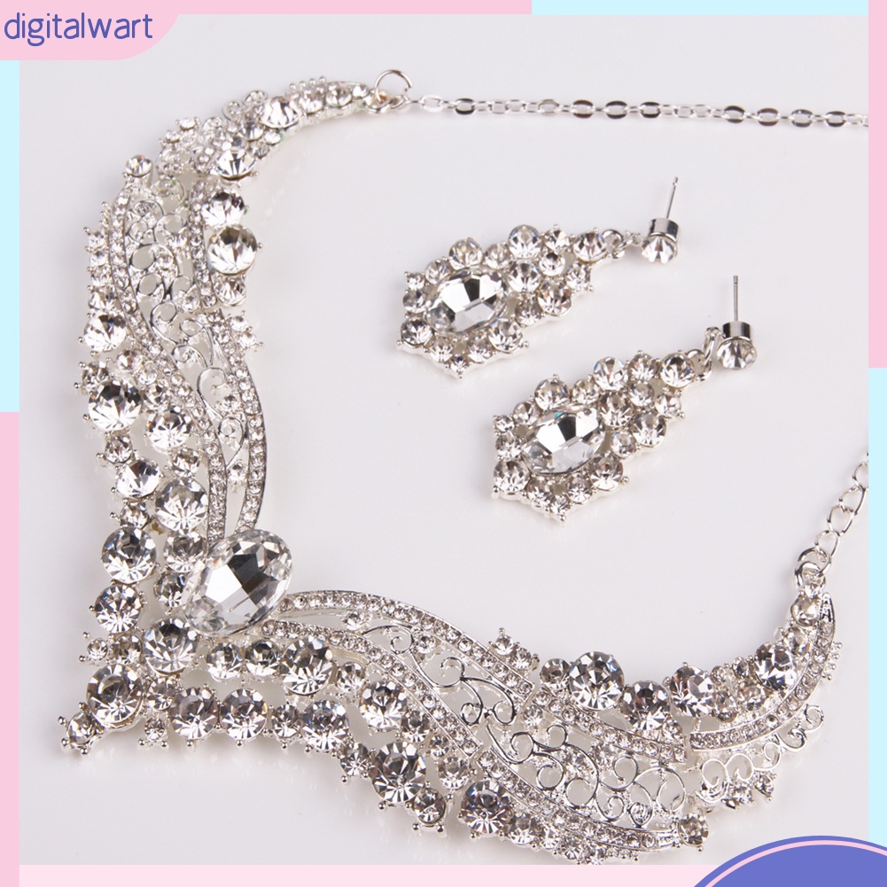 Bộ trang sức dây chuyền + bông tai đính kim cương giả cho nữ