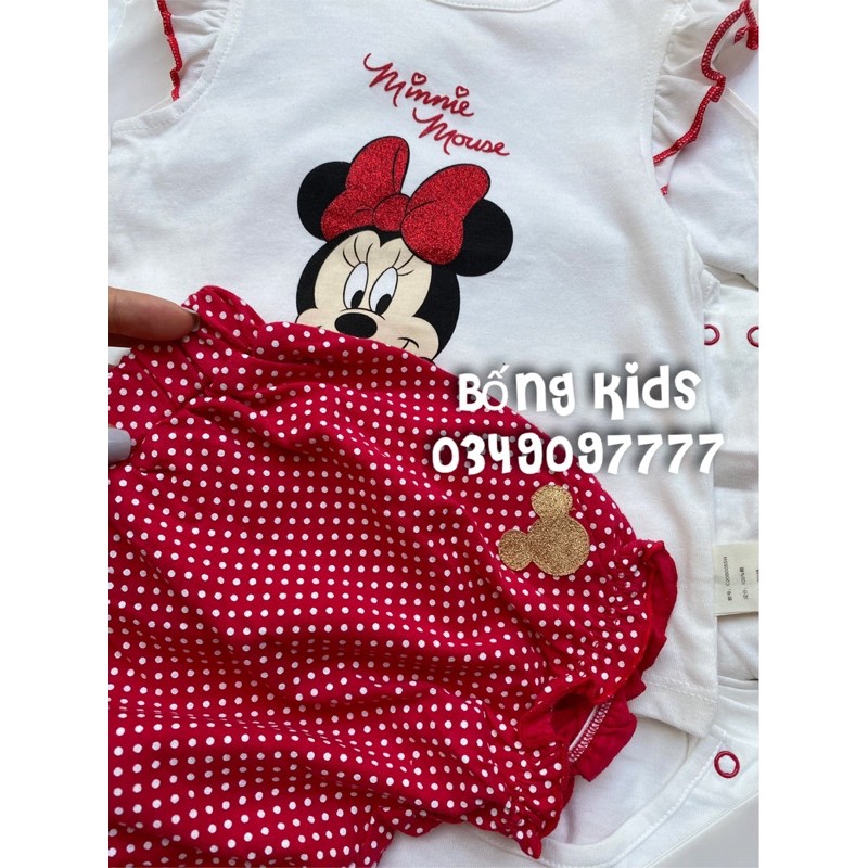 Bộ Hè Bé Gái Minnie Tay Hến Bi Đỏ JP