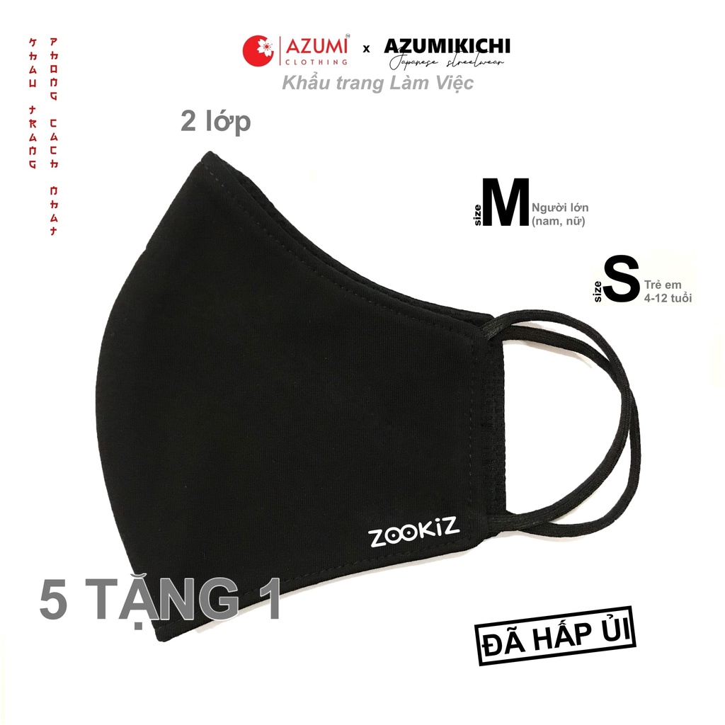 Khẩu trang vải 5 tặng 1, khau trang thời trang streetwear Azumikichi collab Zookiz màu đen